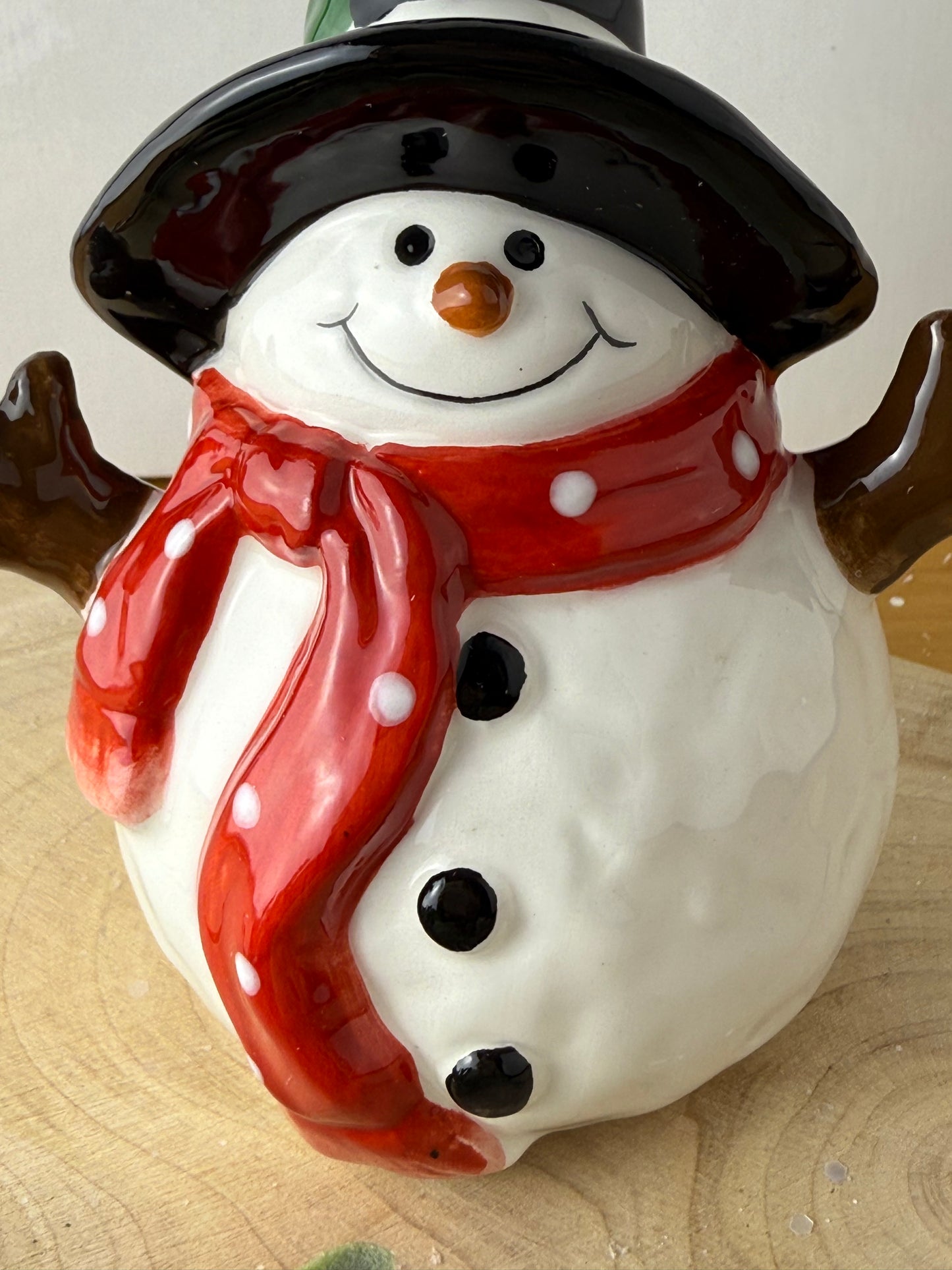 Jolly Ceramic Snowman with Black Polka dot hat - 3 sizes