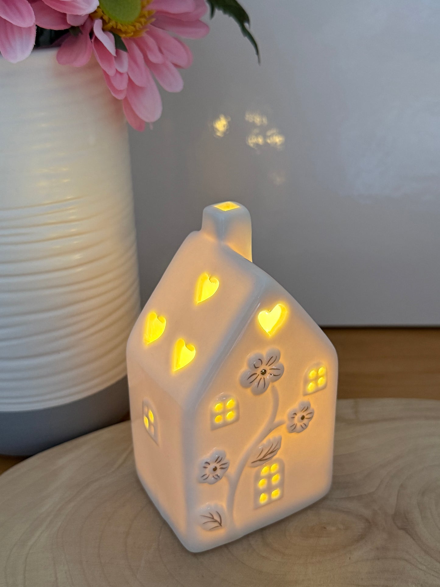 White LED Flower House with gold detail