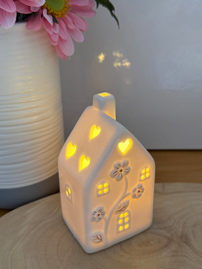 White LED Flower House with gold detail