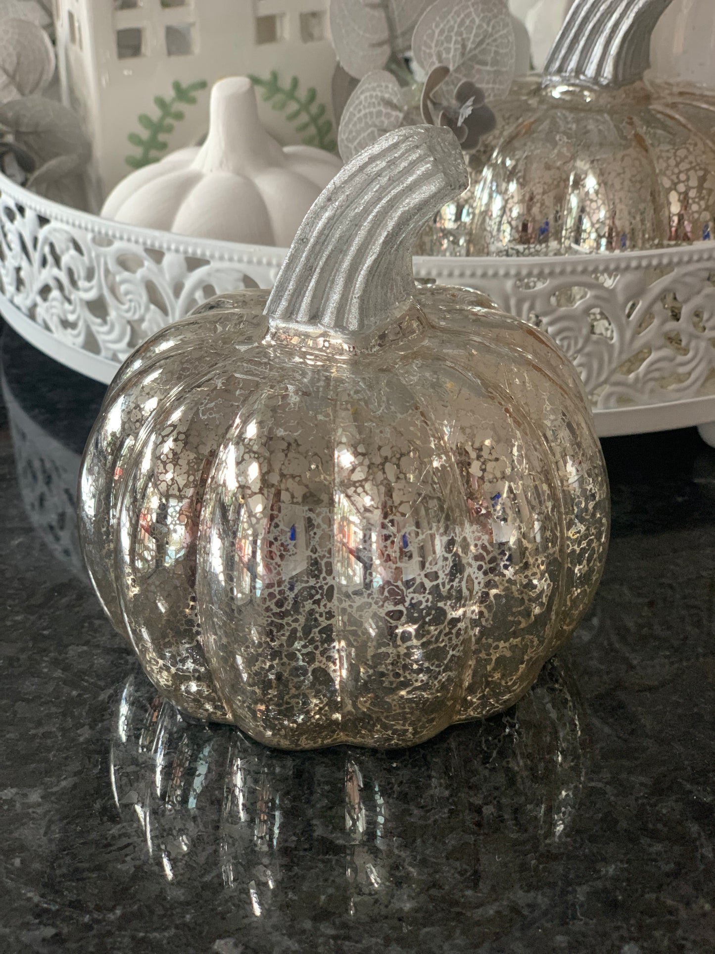 Silver LED Glass Pumpkin Lantern -Small