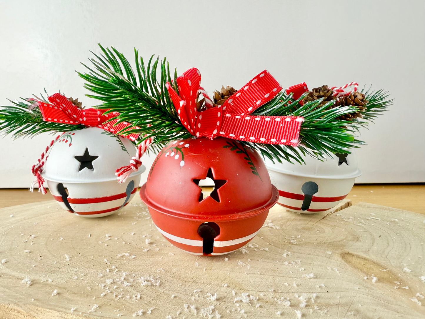 Red & White Christmas Bells - Set of 3