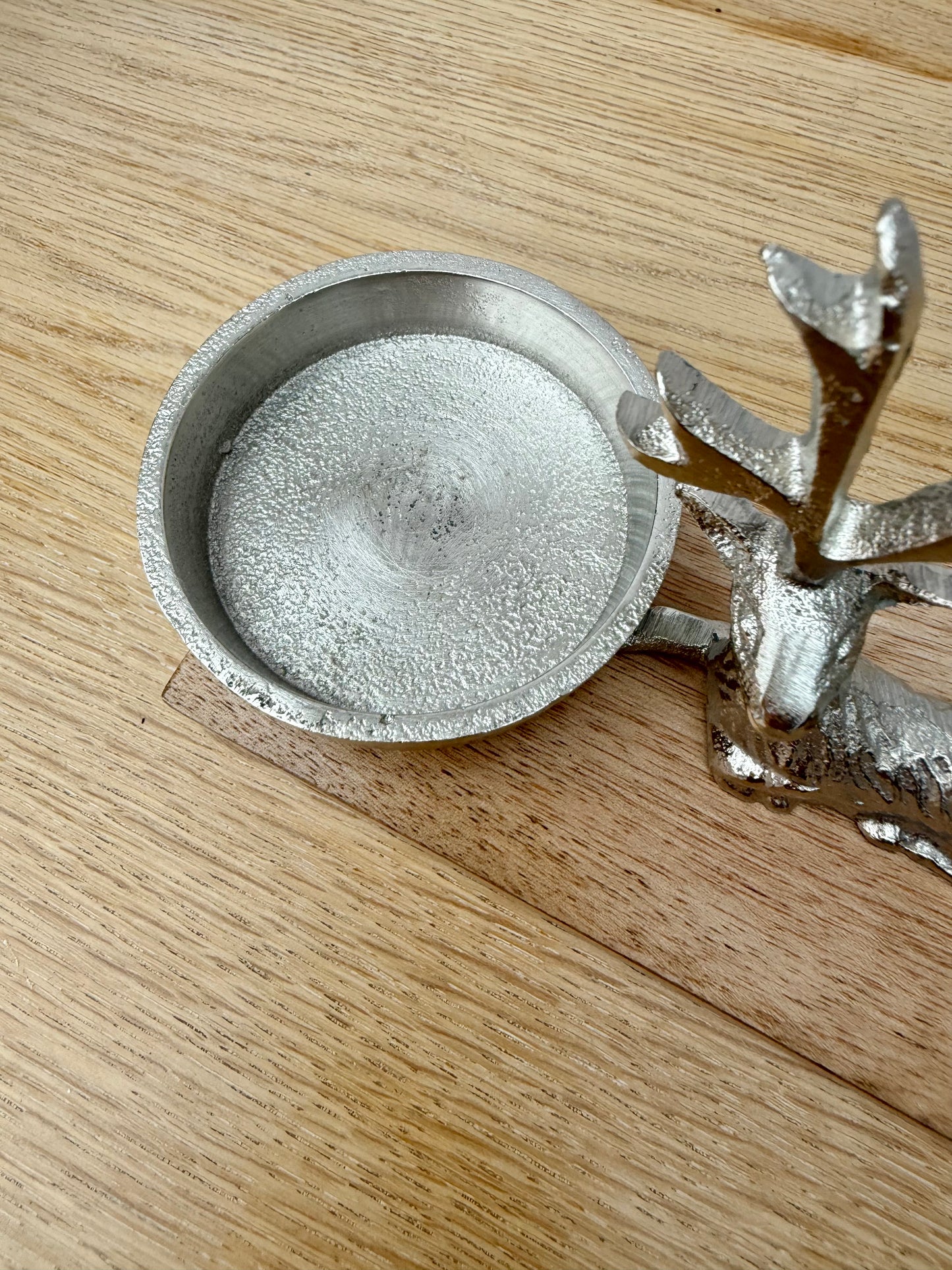 Wooden Silver Reindeer and Christmas Tree T-light holder
