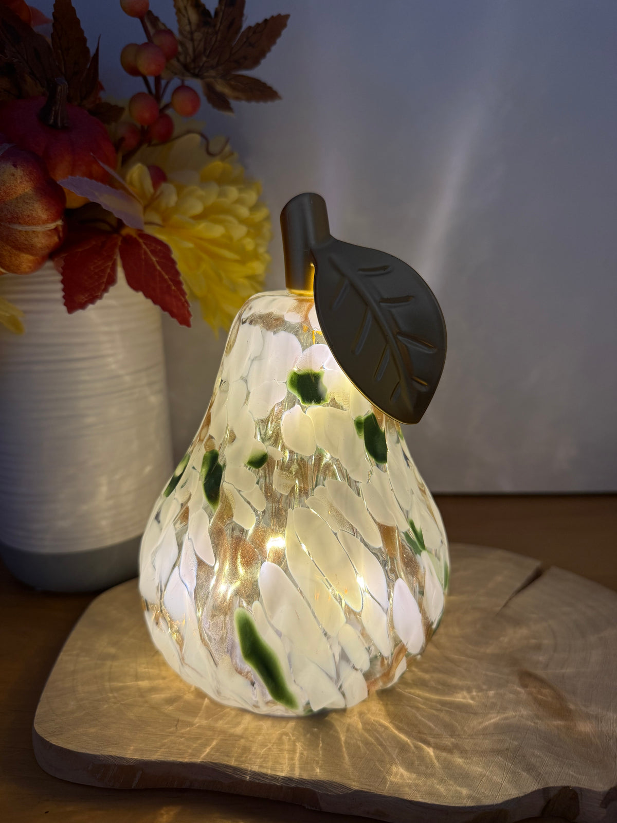 Diamond Cut Light Up Pear - Mottled Green with gold leaf - 2 Sizes
