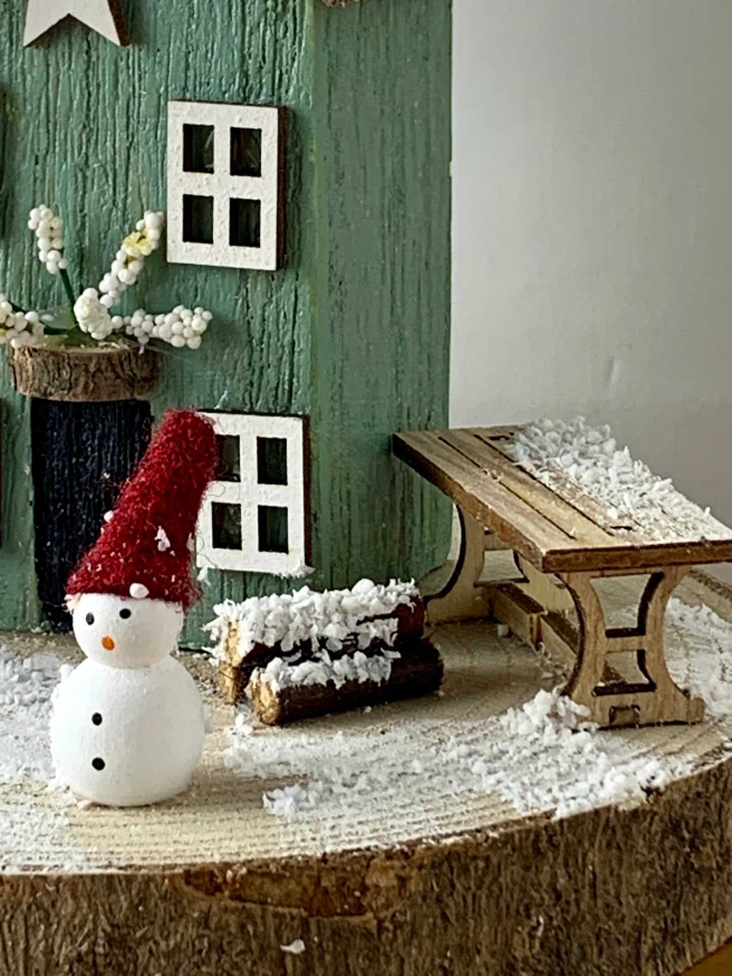 Christmas Cottage - Green with Snowman