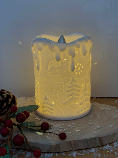 Christmas House scene LED Candle - 2 sizes