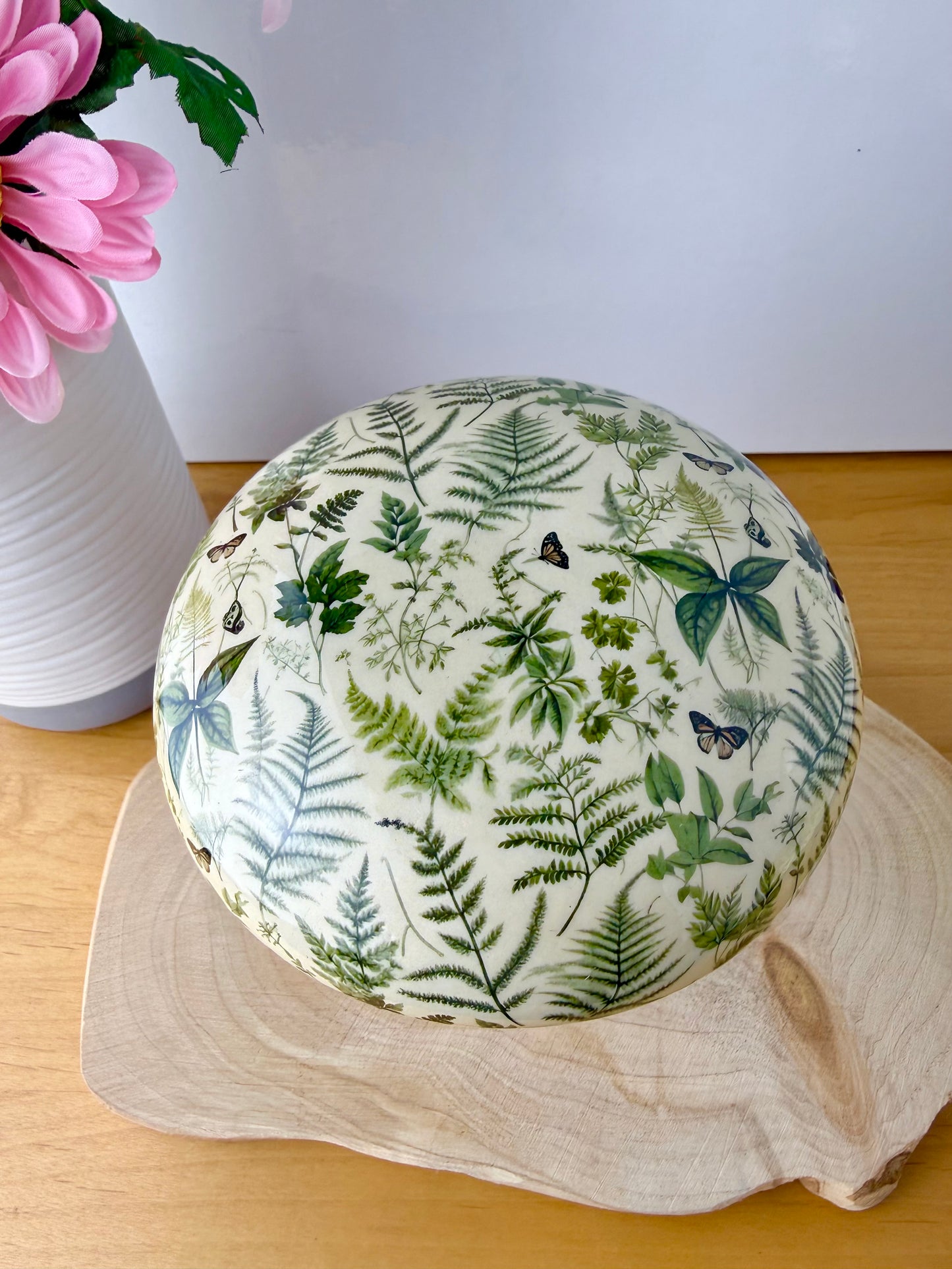 Wooden Mushroom - Green Ferns  - 2 sizes