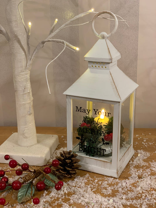 Christmas LED Flame White Message Lantern