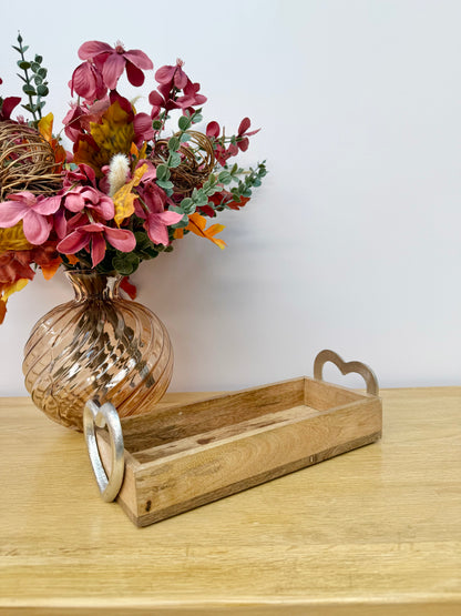 Wooden Trays with Silver heart handles - 2 sizes