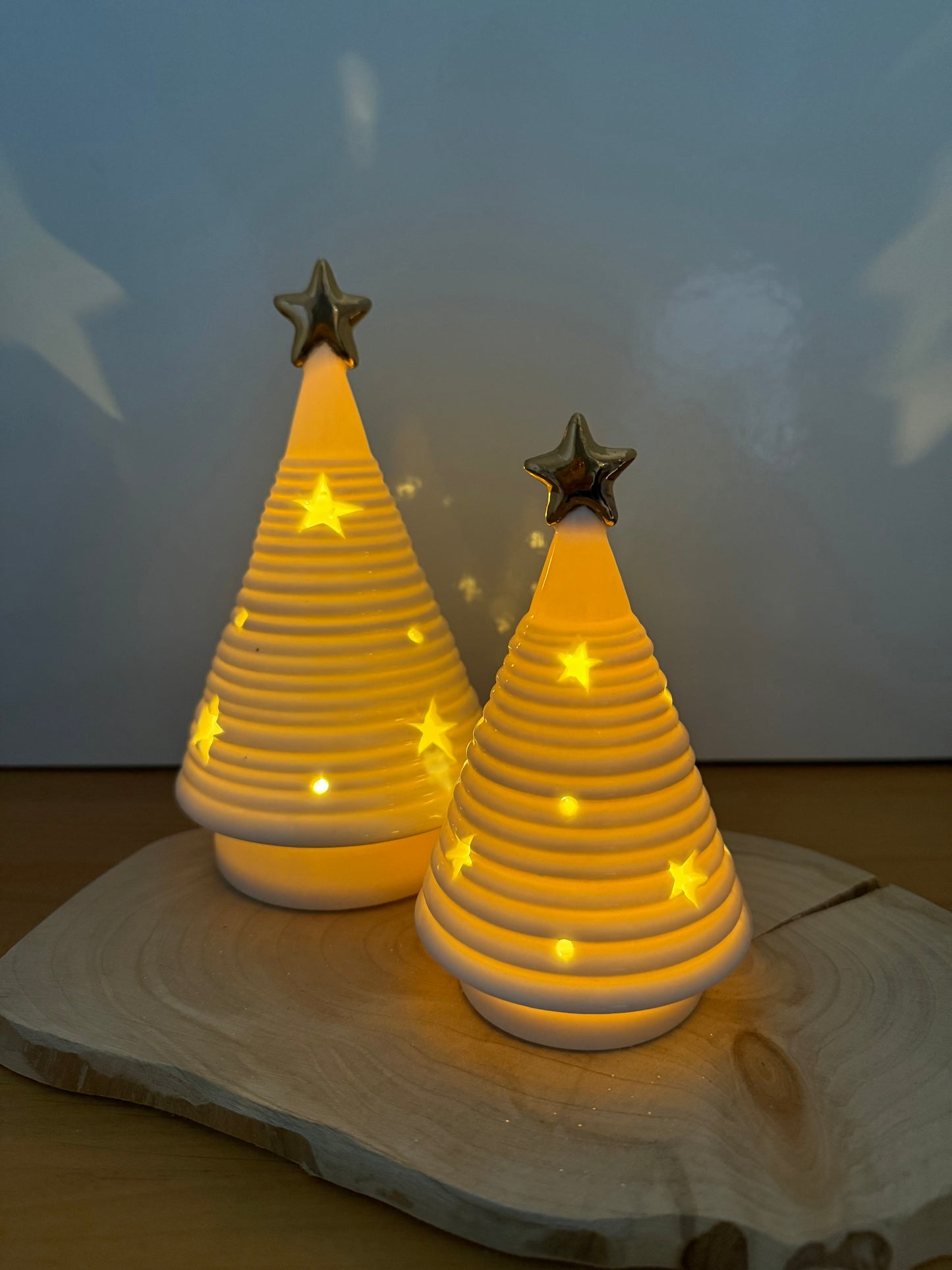 White & Gold Ceramic Light Up Christmas Tree