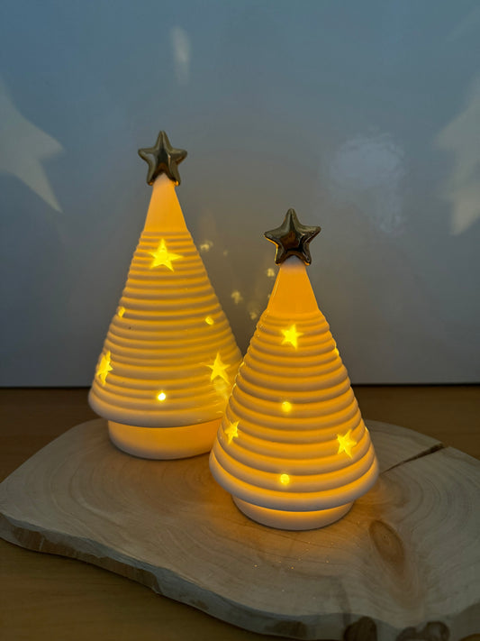 White & Gold Ceramic Light Up Christmas Tree