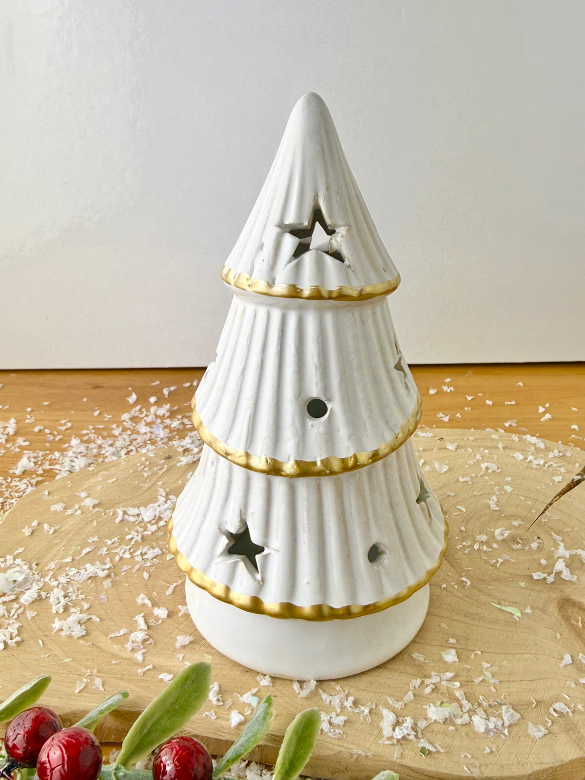 White & Gold Light Up Christmas Tree