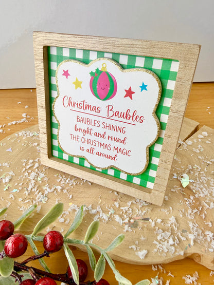 Festive Fun green & white novelty wooden easel signs