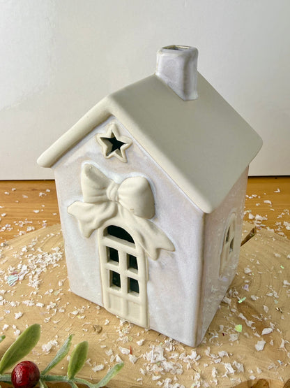 Light Up Natural Bow Ceramic House - 2 Sizes