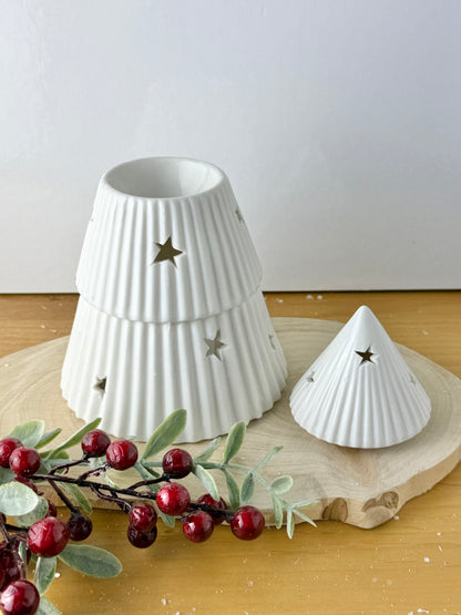 Ceramic Cream Christmas Tree T-light Holder