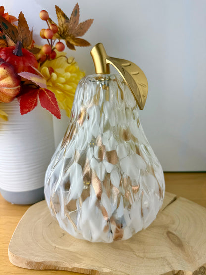 Diamond Cut Light Up Pear - Mottled Amber with gold leaf - 2 Sizes