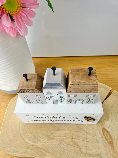 Gracefully Gifted Wooden Triple House Block - Little Homes come Big Memories