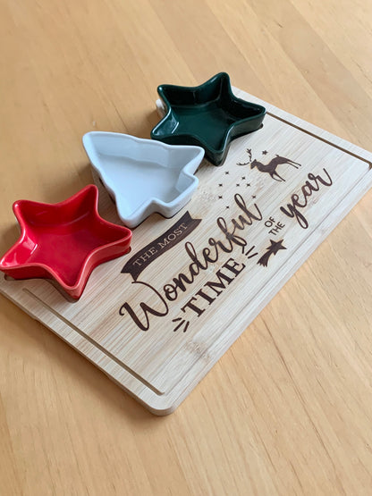 Bamboo board with shaped bowls