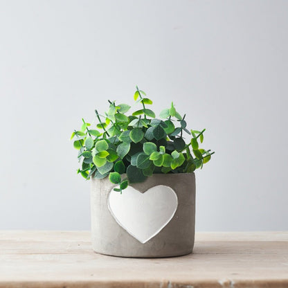 Grey Cement Pot with white heart