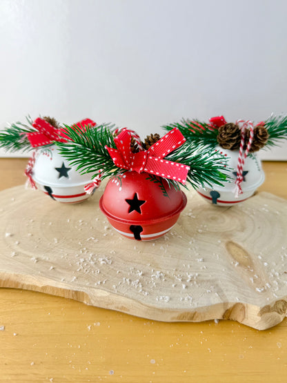 Red & White Christmas Bells - Set of 3