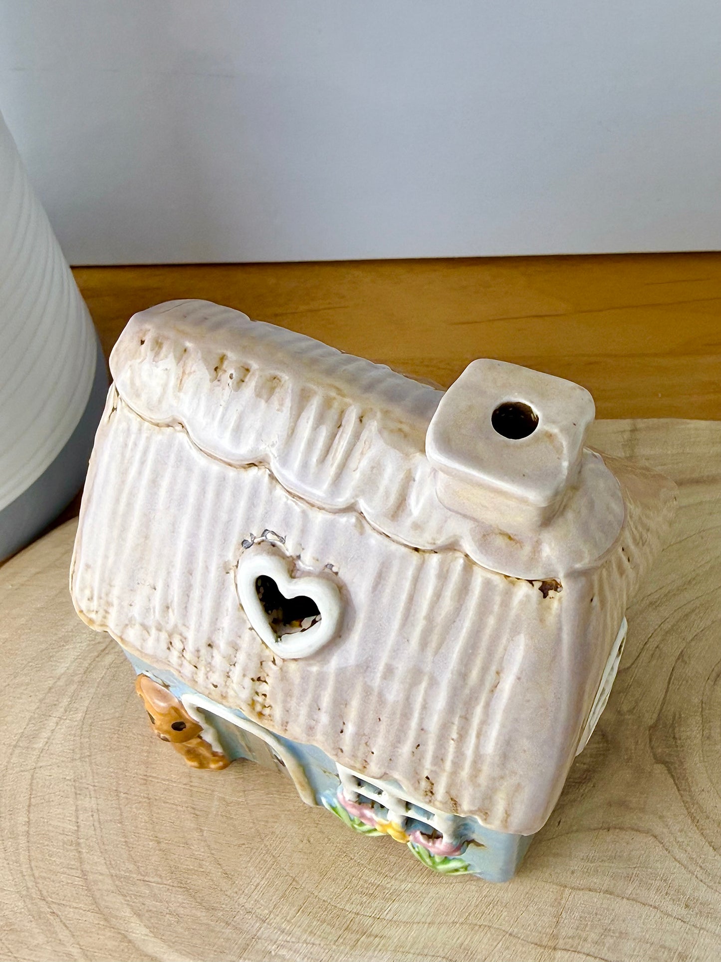 Village Pottery Blue Garden Thatched Cottage Tea Light Holder