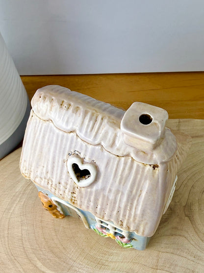 Village Pottery Blue Garden Thatched Cottage Tea Light Holder
