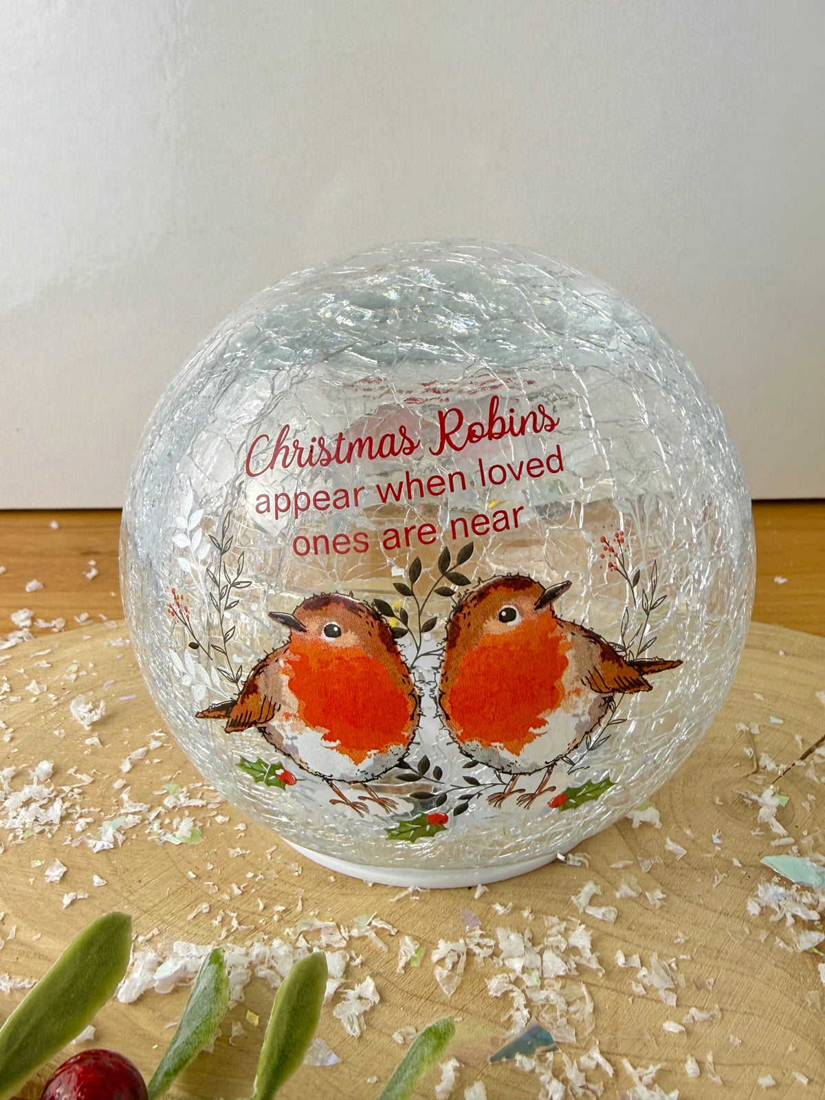 Winter Robins Light Up Crackled Ball - Christmas Robins