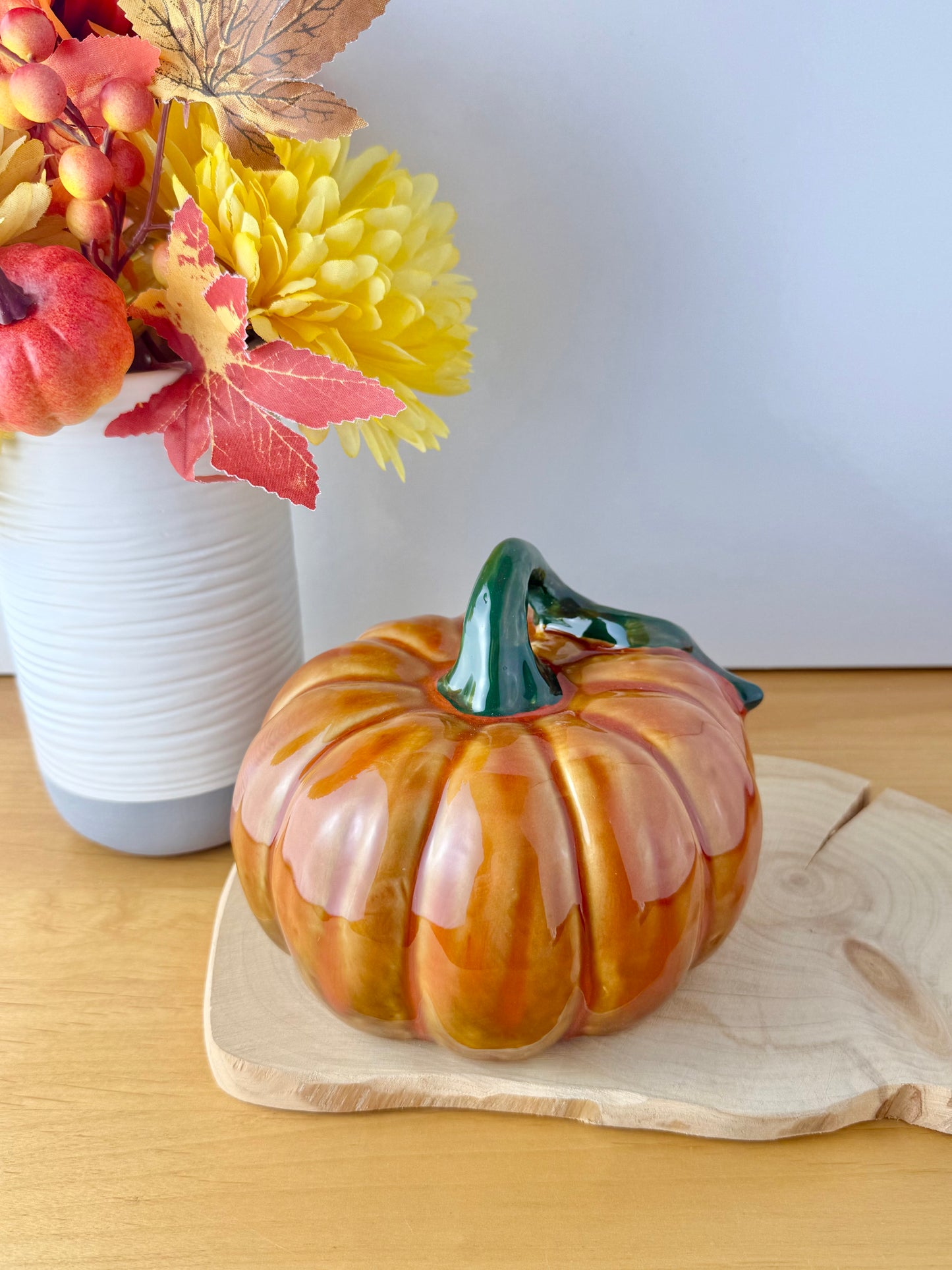 Orange Pumpkin with decorative Green stalk