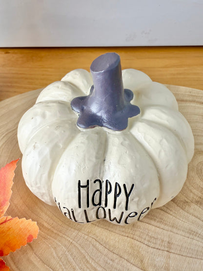 Happy Halloween Cream Pumpkin with grey stalk