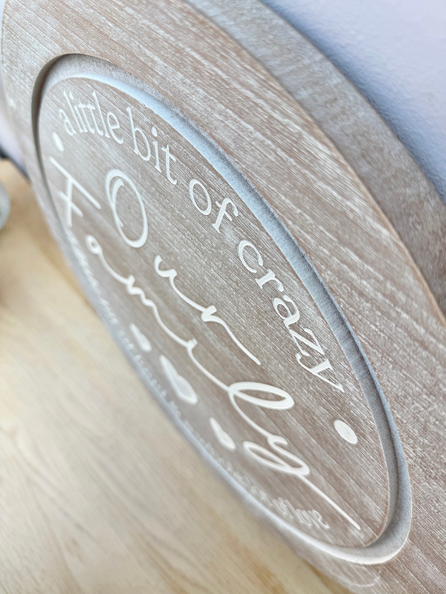Our Family round sign - natural wood