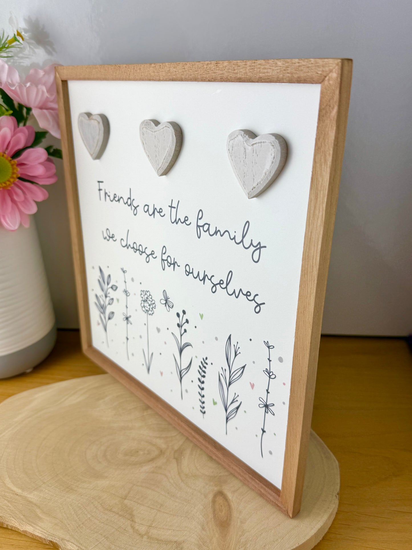 Gracefully Gifted Wooden Square Plaque - Friends are the Family we choose
