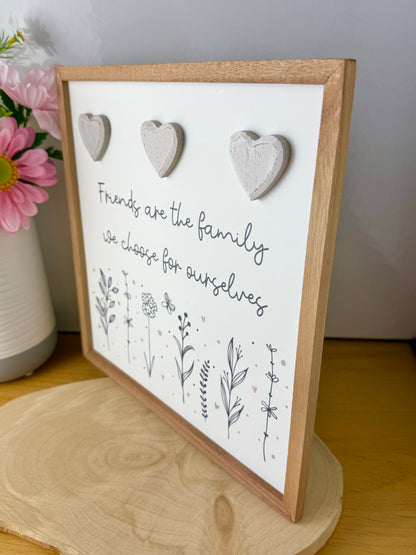 Gracefully Gifted Wooden Square Plaque - Friends are the Family we choose