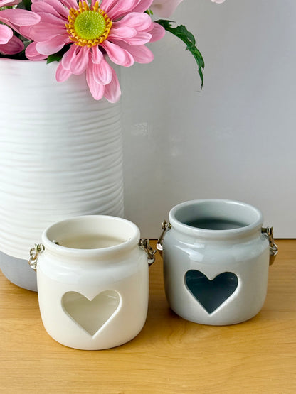 Porcelain grey heart lantern