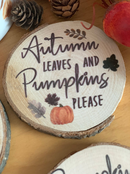 Set of 4 log slice Autumn coasters