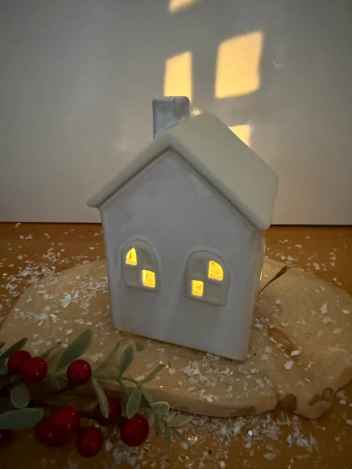 Light Up Natural Bow Ceramic House - 2 Sizes