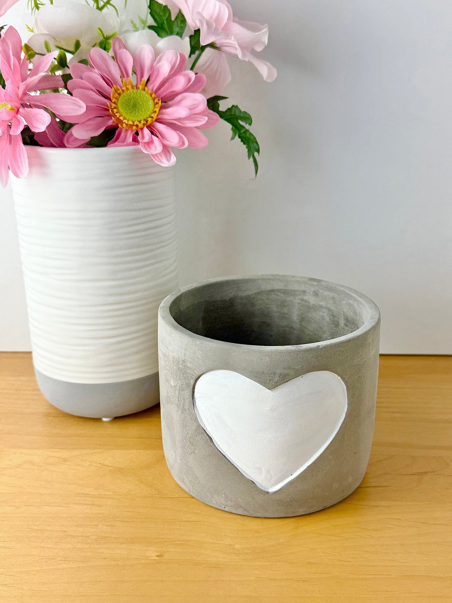 Grey Cement Pot with white heart