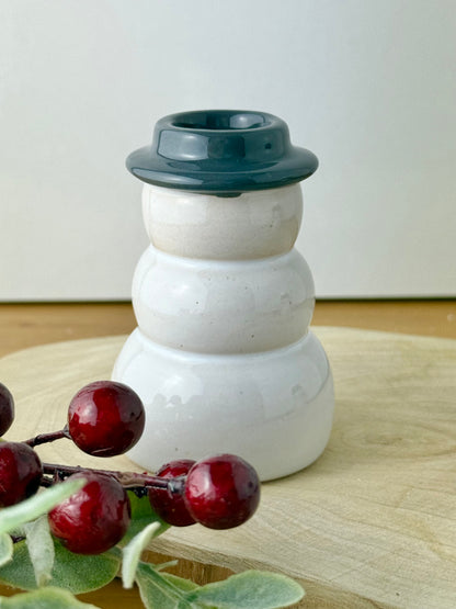 Snowman Ceramic Candle holders - pair