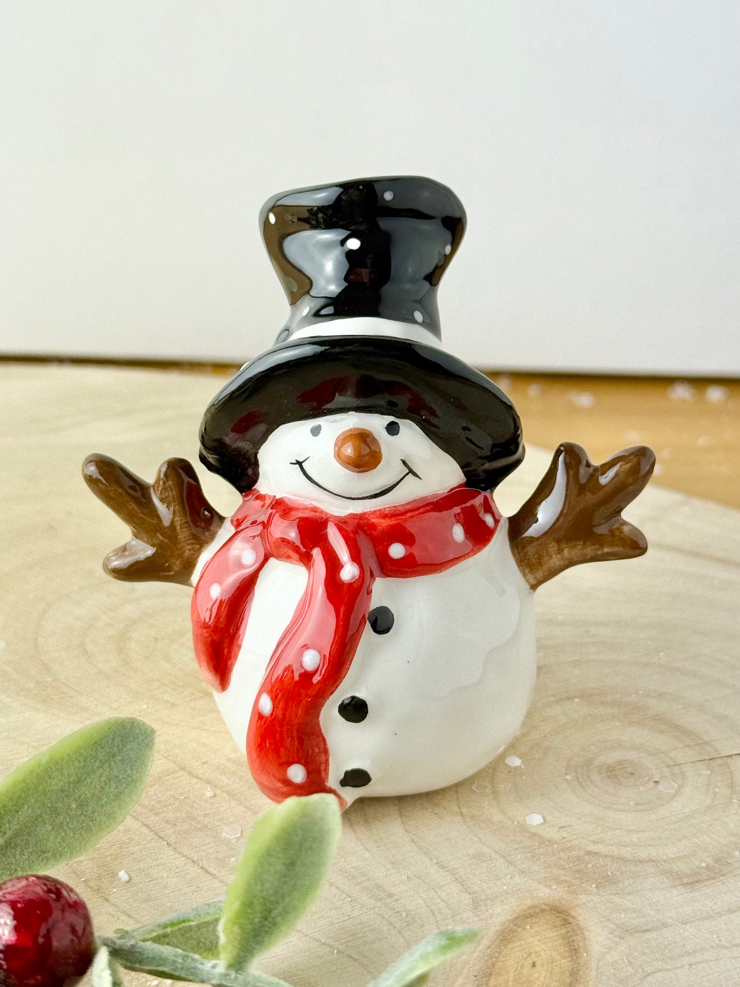 Jolly Ceramic Snowman with Black Polka dot hat - 3 sizes