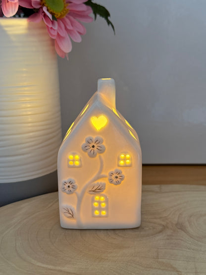 White LED Flower House with gold detail