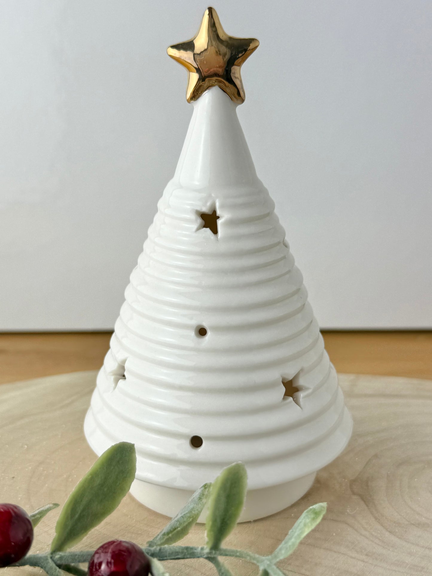 White & Gold Ceramic Light Up Christmas Tree