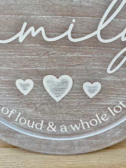 Our Family round sign - natural wood
