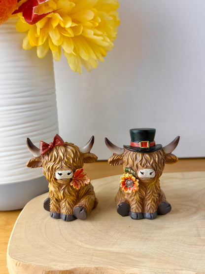 Highland Mini Cows - Pair of Autumn or Halloween Cows