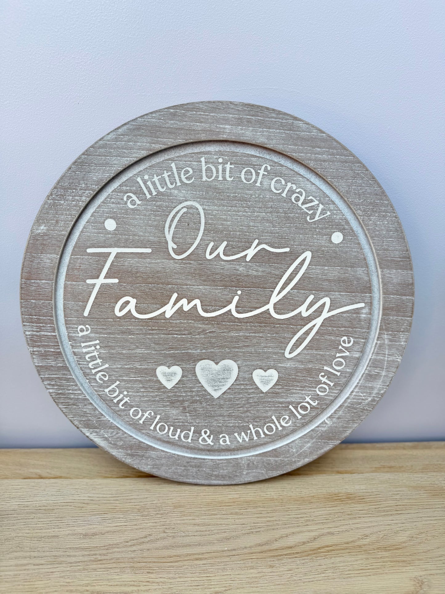 Our Family round sign - natural wood