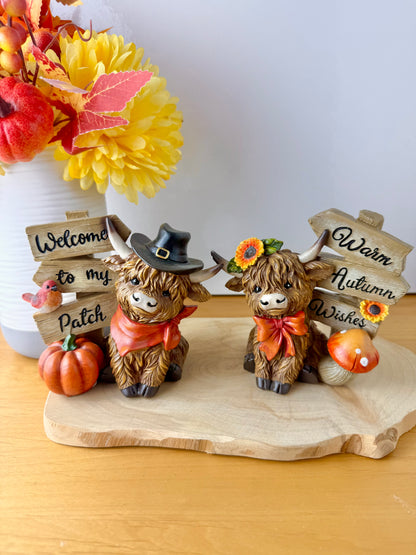 Highland Cow - Autumn Cows with signposts