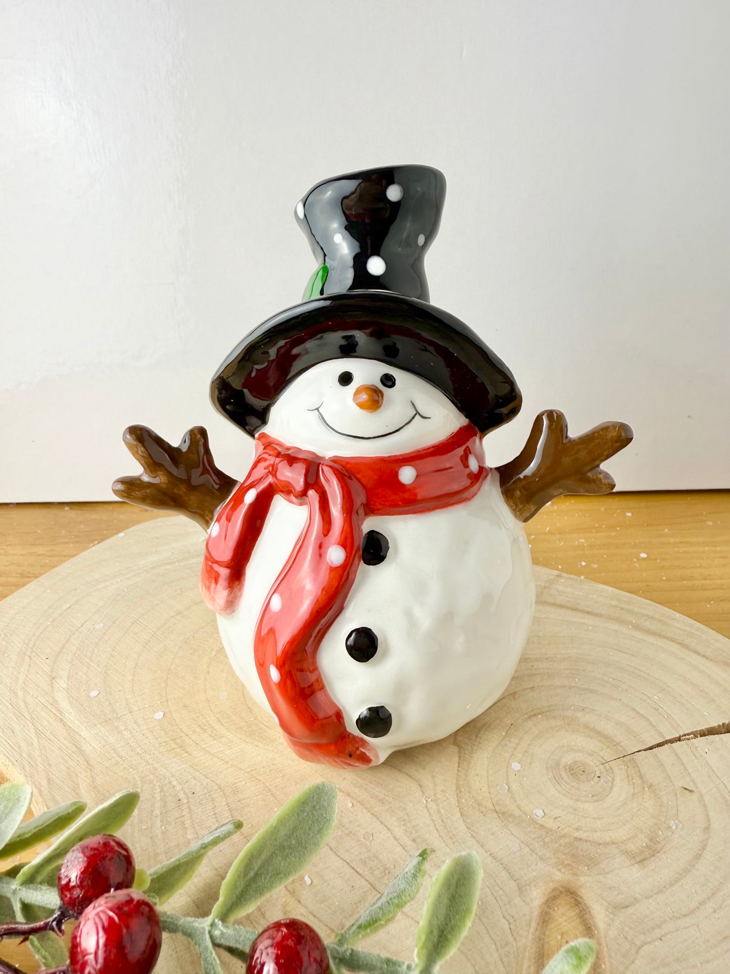Jolly Ceramic Snowman with Black Polka dot hat - 3 sizes