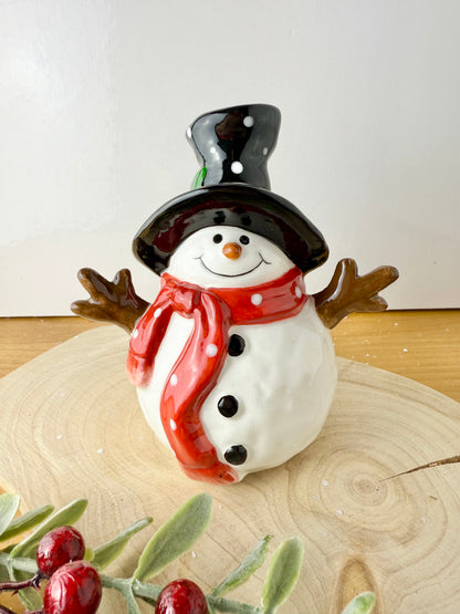 Jolly Ceramic Snowman with Black Polka dot hat - 3 sizes