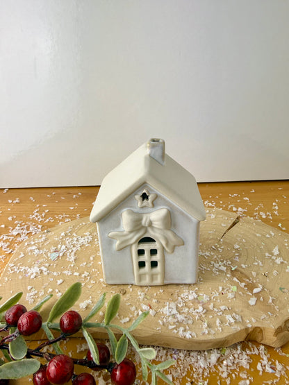 Light Up Natural Bow Ceramic House - 2 Sizes