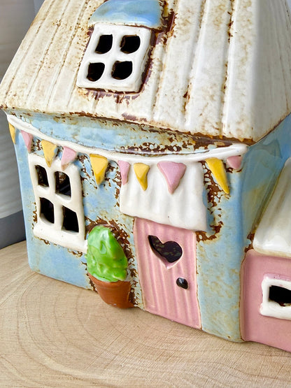 Village Pottery Blue Garden Cottage Tea Light Holder