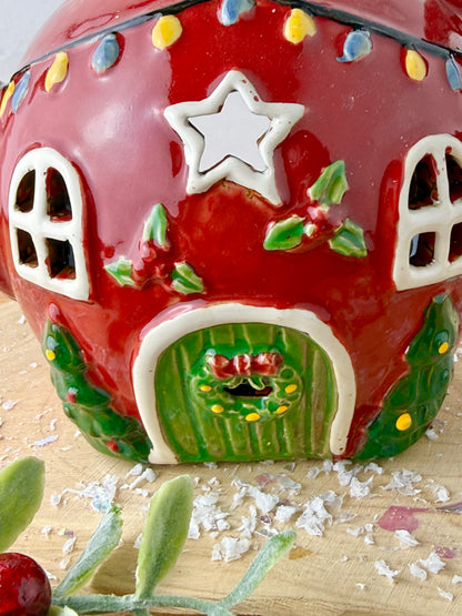 Village Pottery Christmas Teapot House