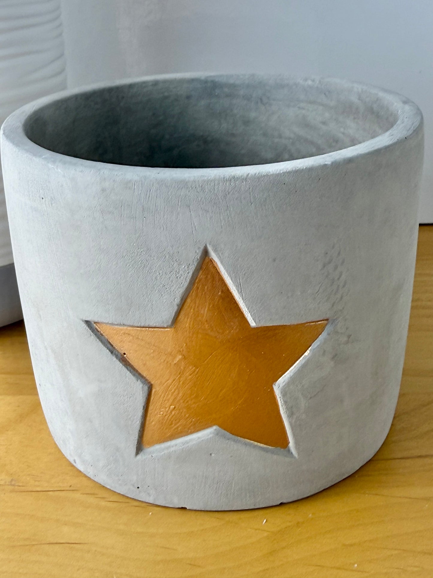 Grey Cement Pot with gold star