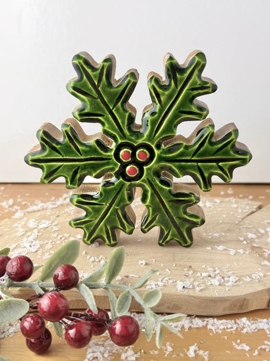 Wood & Enamel Holly Decoration